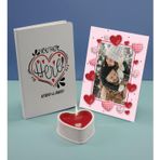 Bk Gift Sevgililere Özel Beyaz Defter Dekoratif Çerçeve ve Kalp Taş Obje Kokulu Mum Hediye Seti-12, Sevgiliye Hediye, Sevgililer Günü