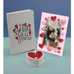 Bk Gift Sevgililere Özel Beyaz Defter Dekoratif Çerçeve ve Kalp Taş Obje Kokulu Mum Hediye Seti-13, Sevgiliye Hediye, Sevgililer Günü
