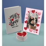 Bk Gift Sevgililere Özel Beyaz Defter Dekoratif Çerçeve ve Kalp Taş Obje Kokulu Mum Hediye Seti-14, Sevgiliye Hediye, Sevgililer Günü