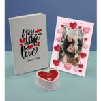 Bk Gift Sevgililere Özel Beyaz Defter Dekoratif Çerçeve ve Kalp Taş Obje Kokulu Mum Hediye Seti-15, Sevgiliye Hediye, Sevgililer Günü