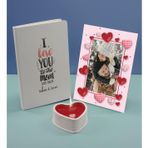 Bk Gift Sevgililere Özel Beyaz Defter Dekoratif Çerçeve ve Kalp Taş Obje Kokulu Mum Hediye Seti-7, Sevgiliye Hediye, Sevgililer Günü
