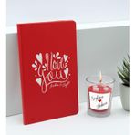 Bk Gift Sevgililere Özel Isimli Kırmızı Defter ve Cam Bardakta Kalp Figürlü Kokulu Mum Hediye Seti-10, Sevgiliye Hediye, Sevgililer Günü