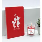 Bk Gift Sevgililere Özel Isimli Kırmızı Defter ve Cam Bardakta Kalp Figürlü Kokulu Mum Hediye Seti-13, Sevgiliye Hediye, Sevgililer Günü