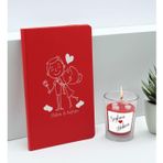 Bk Gift Sevgililere Özel Isimli Kırmızı Defter ve Cam Bardakta Kalp Figürlü Kokulu Mum Hediye Seti-6, Sevgiliye Hediye, Sevgililer Günü