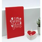 Bk Gift Sevgililere Özel Isimli Kırmızı Defter ve Kalp Taş Obje Kokulu Mum Hediye Seti-10, Sevgiliye Hediye, Sevgililer Günü