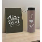Bk Gift Sevgiliye Özel Isimli Gri Termo Defter ve Gri Cam Matara Hediye Seti-8, Sevgiliye Hediye, Sevgililer Günü, Yeni Iş Hediyesi