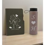 Bk Gift Sevgiliye Özel Isimli Gri Termo Defter ve Gri Cam Matara Seti 4