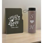 Bk Gift Sevgiliye Özel Isimli Gri Termo Defter ve Gri Cam Matara Seti 9