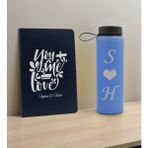 Bk Gift Sevgiliye Özel Isimli Lacivert Defter ve Mavi Cam Matara Seti 10