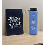 Bk Gift Sevgiliye Özel Isimli Lacivert Defter ve Mavi Cam Matara Seti 8