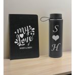 Bk Gift Sevgiliye Özel Isimli Siyah Defter ve Cam Matara Seti 9