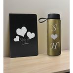 Bk Gift Sevgiliye Özel Isimli Siyah Defter ve Gold Cam Matara Hediye Seti-1
