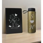 Bk Gift Sevgiliye Özel Isimli Siyah Defter ve Gold Cam Matara Hediye Seti-4, Sevgiliye Hediye, Sevgililer Günü, Yeni Iş Hediyesi