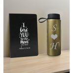 Bk Gift Sevgiliye Özel Isimli Siyah Defter ve Gold Cam Matara Seti 2