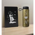 Bk Gift Sevgiliye Özel Isimli Siyah Defter ve Gold Cam Matara Seti 5