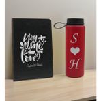Bk Gift Sevgiliye Özel Isimli Siyah Defter ve Kırmızı Cam Matara Seti 10