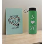 Bk Gift Sevgiliye Özel Isimli Su Yeşili Defter ve Yeşil Cam Matara Hediye Seti-12, Sevgiliye Hediye, Sevgililer Günü, Yeni Iş Hediyesi