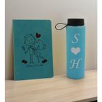 Bk Gift Sevgiliye Özel İsimli Turkuaz Defter ve Cam Matara Hediye Seti