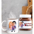 Bk Gift Sevgiliye Özel Karikatürlü Kupa Ve Nutella 400gr. Hediye Seti, Sevgiliye Hediye, Sevgililer Günü Hediye, Doğum Günü Hediyesi-1