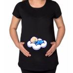 BK Gift Uyuyan Bebek Tasarımlı Siyah Hamile Tişört-1