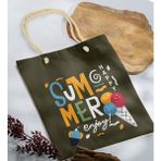 Bk Gift Yaz Temalı Haki Halat Saplı Kumaş Plaj Çantası -12 Baskılı Omuz Çantası