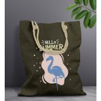 Bk Gift Yaz Temalı Haki Halat Saplı Kumaş Plaj Çantası -7 Baskılı Omuz Çantası