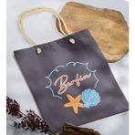 Bk Gift Yaz Temalı Isimli Antrasit Halat Saplı Kumaş Plaj Çantası -3 Baskılı Omuz Çantası