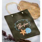Bk Gift Yaz Temalı Isimli Haki Halat Saplı Kumaş Plaj Çantası -3 Baskılı Omuz Çantası