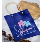 Bk Gift Yaz Temalı Isimli Saks Mavi Halat Saplı Kumaş Plaj Çantası -4 Baskılı Omuz Çantası
