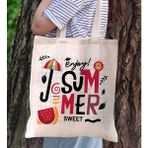Bk Gift Yaz Temalı Kanvas Bez Plaj Çantası -14 Baskılı Omuz Çantası
