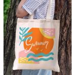 Bk Gift Yaz Temalı Kanvas Bez Plaj Çantası -15 Baskılı Omuz Çantası