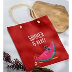 Bk Gift Yaz Temalı Kırmızı Halat Saplı Kumaş Plaj Çantası -10 Baskılı Omuz Çantası