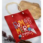 Bk Gift Yaz Temalı Kırmızı Halat Saplı Kumaş Plaj Çantası -12 Baskılı Omuz Çantası