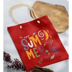 Bk Gift Yaz Temalı Kırmızı Halat Saplı Kumaş Plaj Çantası -13 Baskılı Omuz Çantası