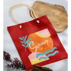 Bk Gift Yaz Temalı Kırmızı Halat Saplı Kumaş Plaj Çantası -15 Baskılı Omuz Çantası