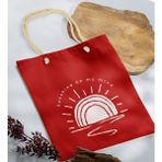Bk Gift Yaz Temalı Kırmızı Halat Saplı Kumaş Plaj Çantası -22 Baskılı Omuz Çantası