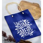 Bk Gift Yaz Temalı Saks Mavi Halat Saplı Kumaş Plaj Çantası -1 Baskılı Omuz Çantası