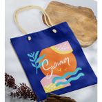 Bk Gift Yaz Temalı Saks Mavi Halat Saplı Kumaş Plaj Çantası -15 Baskılı Omuz Çantası