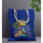Bk Gift Yaz Temalı Saks Mavi Halat Saplı Kumaş Plaj Çantası -3 Baskılı Omuz Çantası
