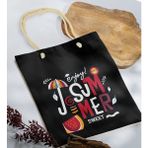 Bk Gift Yaz Temalı Siyah Halat Saplı Kumaş Plaj Çantası -14 Baskılı Omuz Çantası
