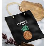 Bk Gift Yaz Temalı Siyah Halat Saplı Kumaş Plaj Çantası -4 Baskılı Omuz Çantası