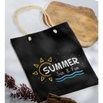 Bk Gift Yaz Temalı Siyah Halat Saplı Kumaş Plaj Çantası -9 Baskılı Omuz Çantası