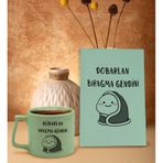 Bk Gift Yeşil Sert Kapaklı Defter ve Middle Kupa Seti, Arkadaşa Hediye, Yeni Iş Hediyesi, Doğum Günü Hediyesi-9