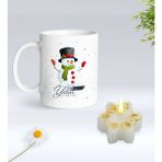 BK Gift Yılbaşı Hediyesi Bk Gift Kişiye Özel Yeni Yıl Tasarımlı Beyaz Kupa Bardak ve Kokulu Kar Tanesi Mum Hediye Seti-8, Sevgiliye Hediye, Arkadaşa Hediye