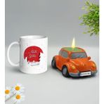 BK Gift Yılbaşı Hediyesi Bk Gift Kişiye Özel Yeni Yıl Tasarımlı Beyaz Kupa Bardak ve Plakalı Nostaljik Vosvos Mum Hediye Seti-4, Sevgiliye, Arkadaşa Hediye