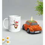 BK Gift Yılbaşı Hediyesi Bk Gift Kişiye Özel Yeni Yıl Tasarımlı Beyaz Kupa Bardak ve Plakalı Nostaljik Vosvos Mum Hediye Seti-7, Sevgiliye, Arkadaşa Hediye
