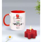 BK Gift Yılbaşı Hediyesi Bk Gift Kişiye Özel Yeni Yıl Tasarımlı Kırmızı Kupa Bardak ve Kırmızı Kar Tanesi Kokulu Mum Hediye Seti-5, Sevgiliye, Arkadaşa Hediye