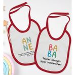 Bk Kids Anne ve Baba Tasarımlı 2’li Kırmızı Mama Önlüğü-4 - Beyaz - 0 - 2 Yaş