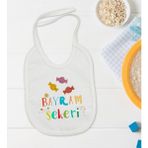 Bk Kids Bayram Şekeri Tasarımlı Bebek Mama Önlüğü - Model 1 - 0 - 2 Yaş - Beyaz