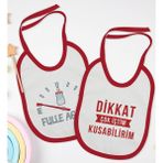 Bk Kids Fulle Aganı ve Kusabilirim Tasarımlı 2’li Kırmızı Mama Önlüğü-1 - Beyaz - 0 - 2 Yaş